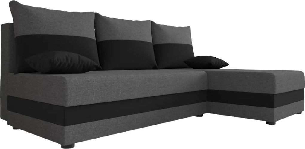 Rozkładana narożna sofa VALERIO SLIM 200x140 cm, ciemnoszara/antracytowa, uniwersalna + 2 poduszki GRATIS