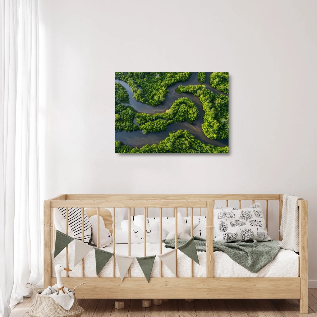 Obraz na szkle - Krajobraz leśny z rzeką (70x50 cm)