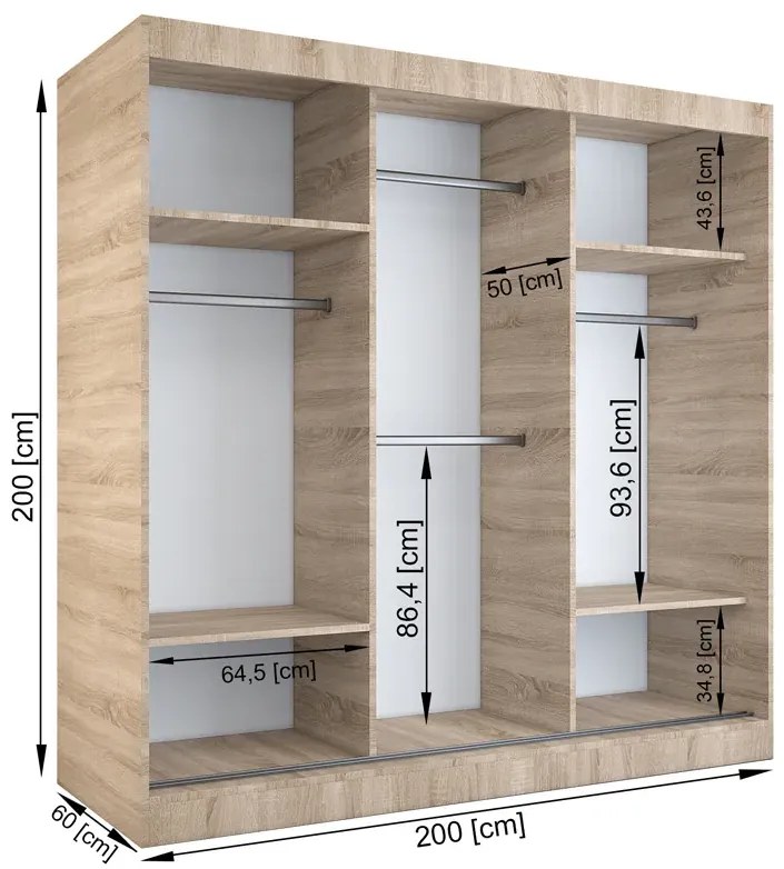 Szafa przesuwna 200 cm antracyt + dąb sonoma L7-P12