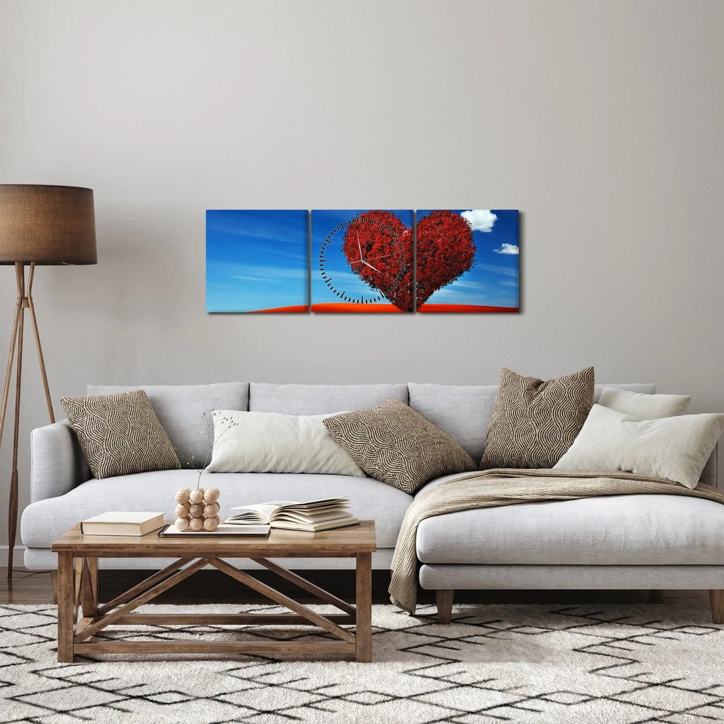 Obraz - Serce z drzewa (z zegarem) (90x30 cm)