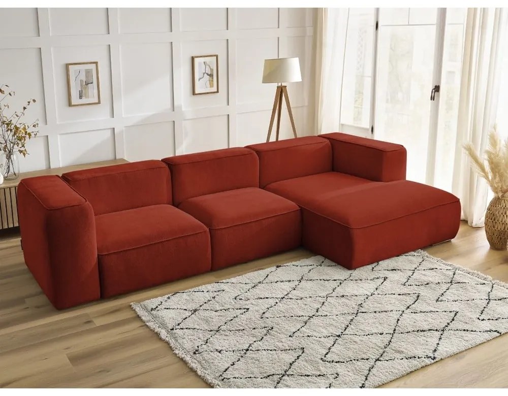 Ceglasty narożnik z materiału bouclé (prawostronny) Zephyr – Bobochic Paris