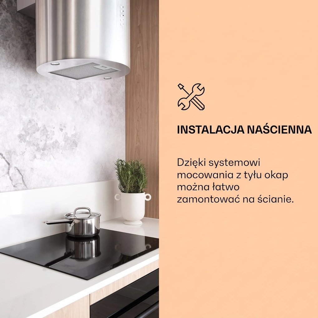 Klarstein Barella 35cm 519m³/h Okap Kominowy Srebrny