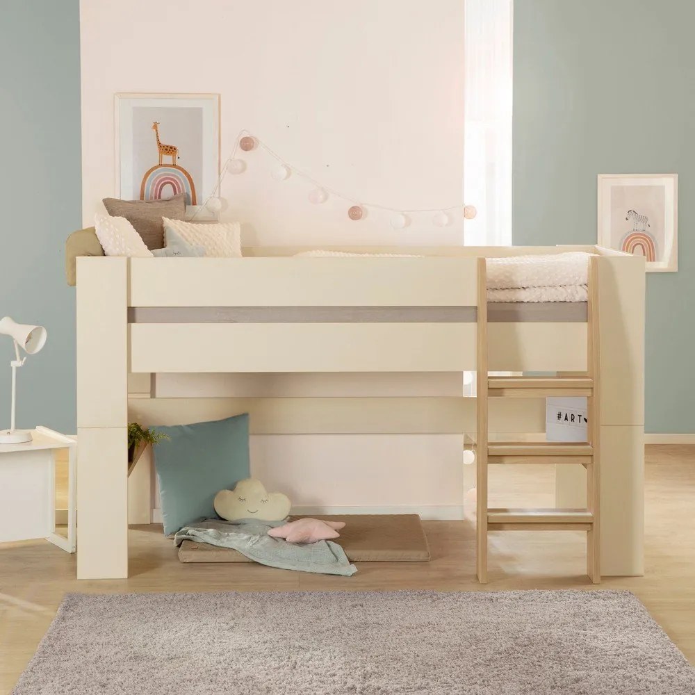 Beżowe podwyższone łóżko dziecięce bez stelaża 90x200 cm Loft – Roba