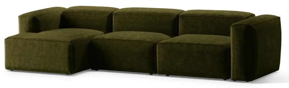 Zielony sztruksowy narożnik (lewostronny/z szezlongiem) Bergano – Cosmopolitan Design