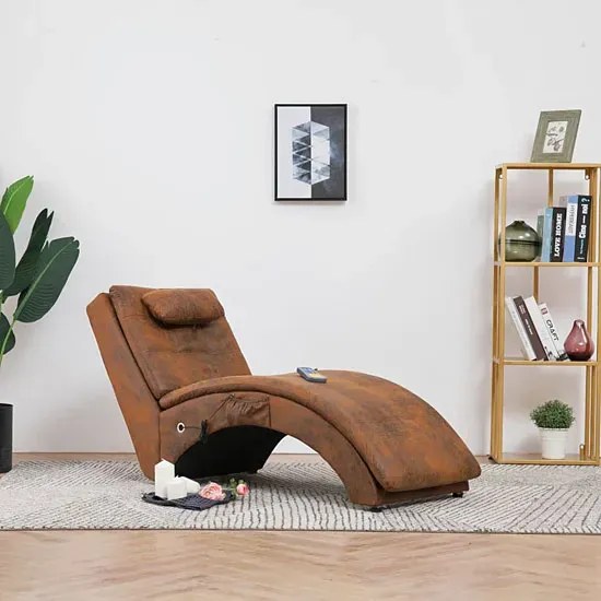 Brązowa masująca leżanka do salonu z zamszowej skóry B9-R48