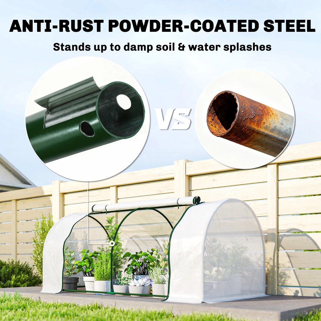 Outsunny Szklarnia z siatką PE, zimowa szklarnia foliowa ze stali, tunel foliowy 200 x 100 x 80 cm biały | Aosom PL
