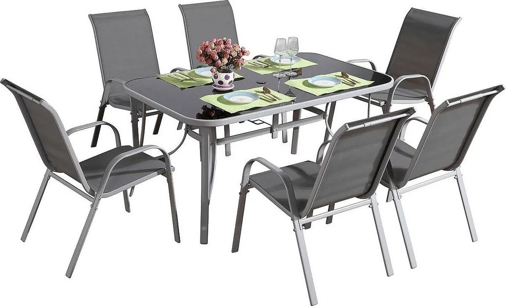 Zestaw mebli ogrodowych Textilene "cordoba + Porto" 6 osób jasnoszary