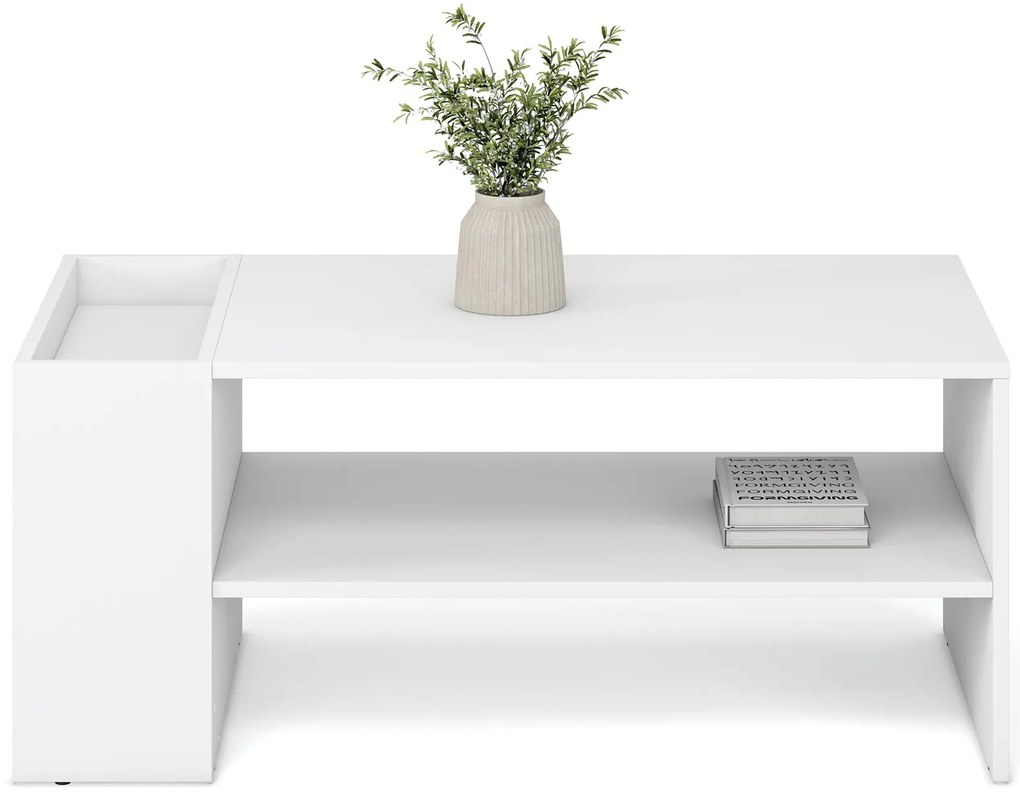 Prostokątna ława z dodatkowymi półkami biała 100/55/42 MURCIA