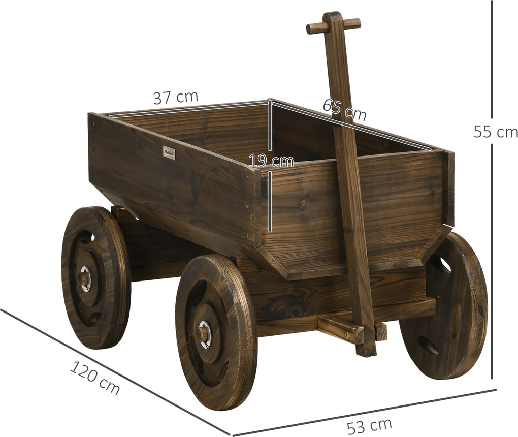 Outsunny Grządka w Drewnianym Wozie Lakier Ogniowy Przenośna Odporna na Pogodę Brązowa | Aosom PL