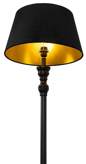 Lampa podłogowa z kloszem 45 cm czarny ze złotym wnętrzem - Classico klasyczny/Antyczny Oswietlenie wewnetrzne