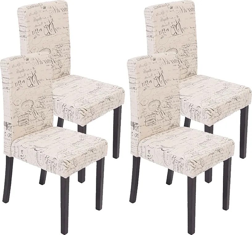 Krzesło do jadalni Littau (zestaw 4 sztuk),  tkanina z napisem, kremowy, ciemne nogi