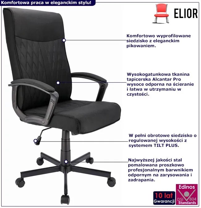Czarny obrotowy fotel biurowy z podłokietnikami - Akla 3X