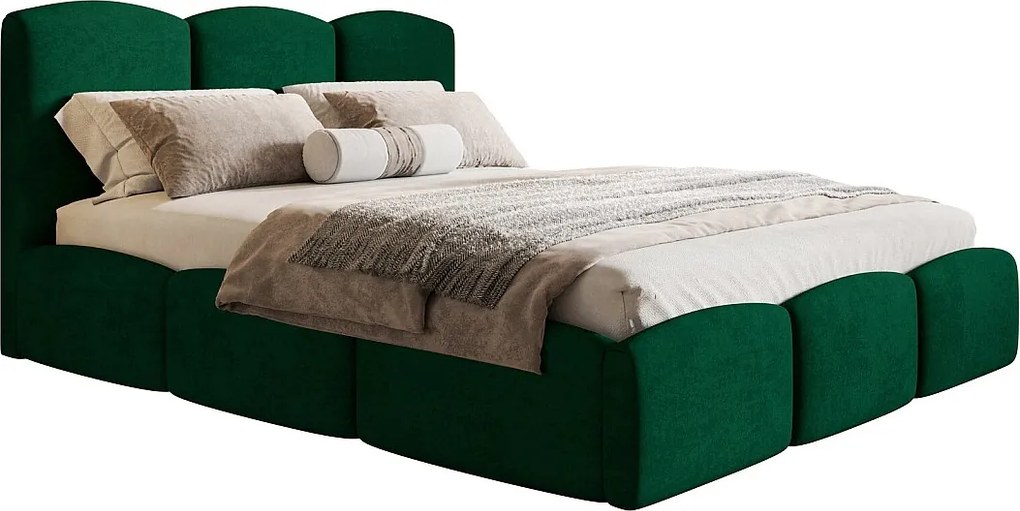 Łóżko dwuosobowe 160x200 Roma Slim - gruba pianka, stelaż metalowy, pojemnik - aksamit zielony (Amor Velvet 4311)