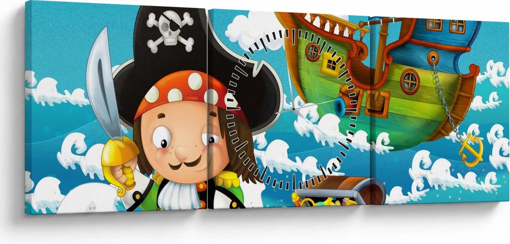 Obraz - Skarb piratów (z zegarem) (90x30 cm)