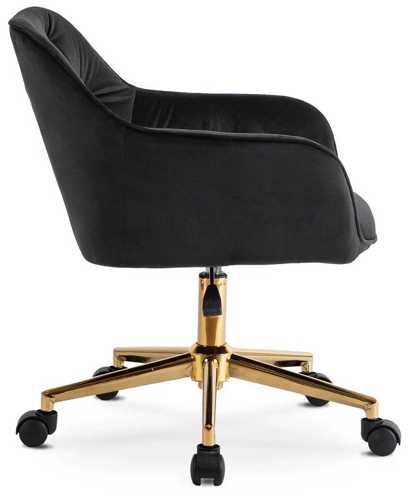 Fotel Młodzieżowy Obrotowy KONOR Czarny Ze Złotymi Nogami Welurowy Nowoczesny Glamour