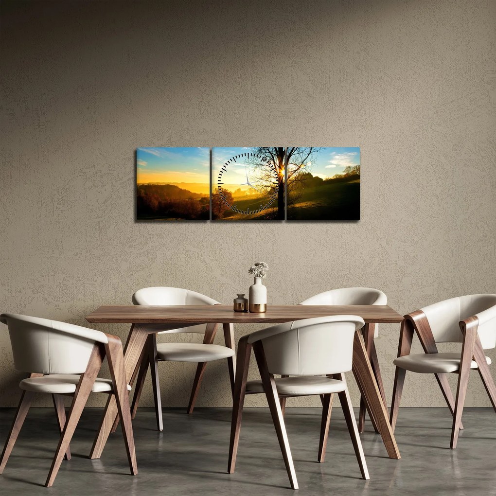 Obraz wschodu słońca (z zegarem) (90x30 cm)