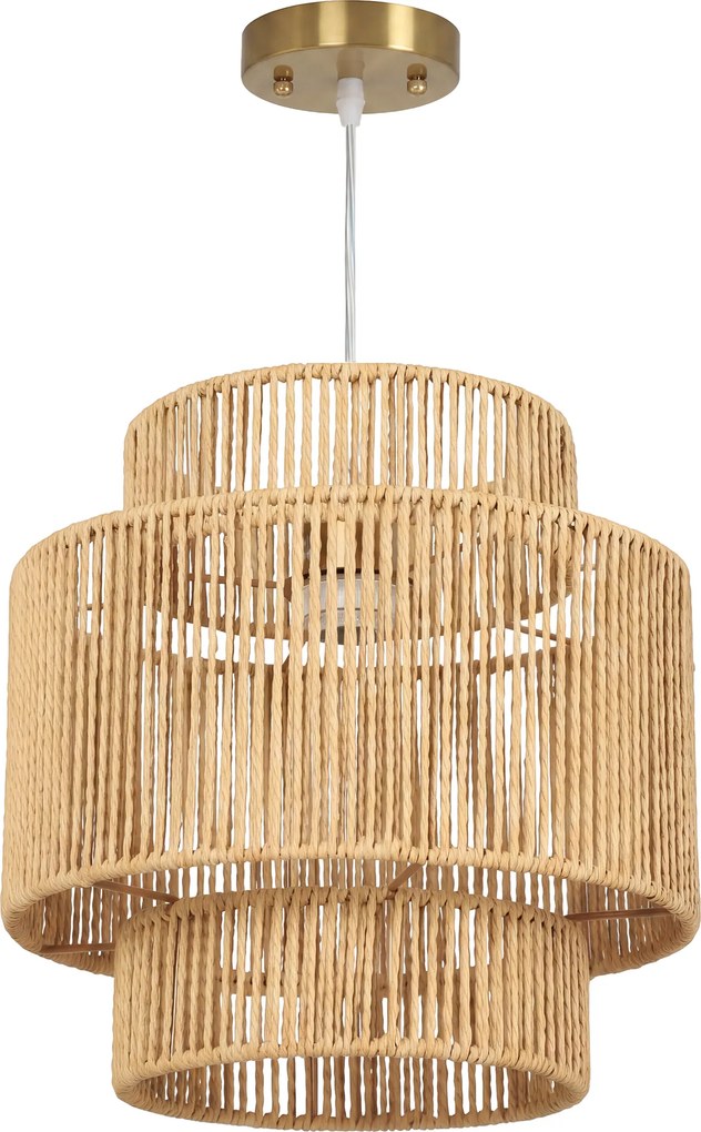 HOMCOM Lampa wisząca, 3-stopniowy abażur, metal, sznurek konopny, jasnobrązowy | Aosom PL