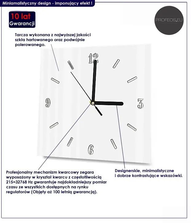 Szklany zegar ścienny W7-W88