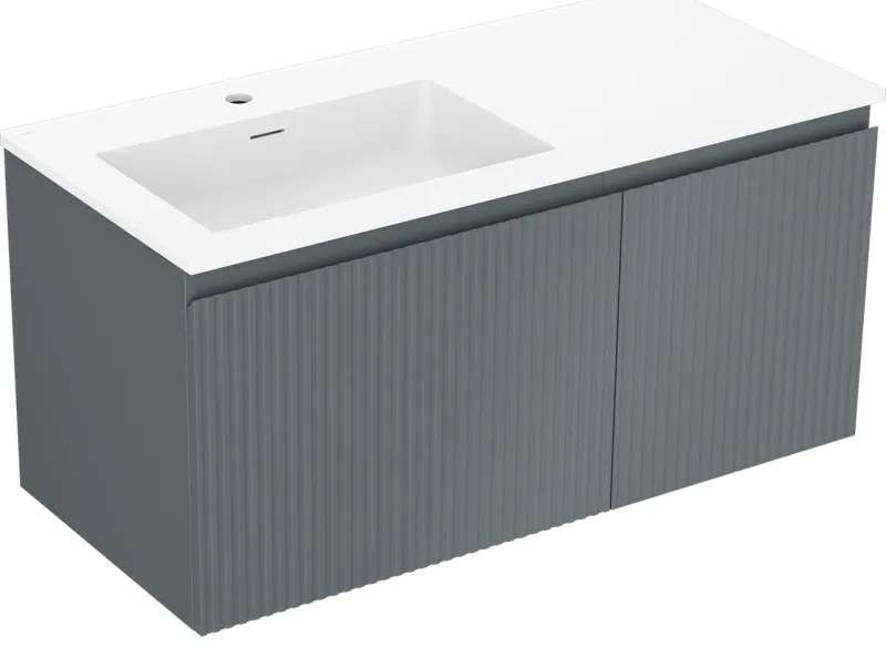 Mexen Rivel szafka łazienkowa 100 cm z umywalką Otis lewą, 1S, 1D, ryflowana, grafit mat/biała mat - 91A23-10047-3-BBFF66-W18L01