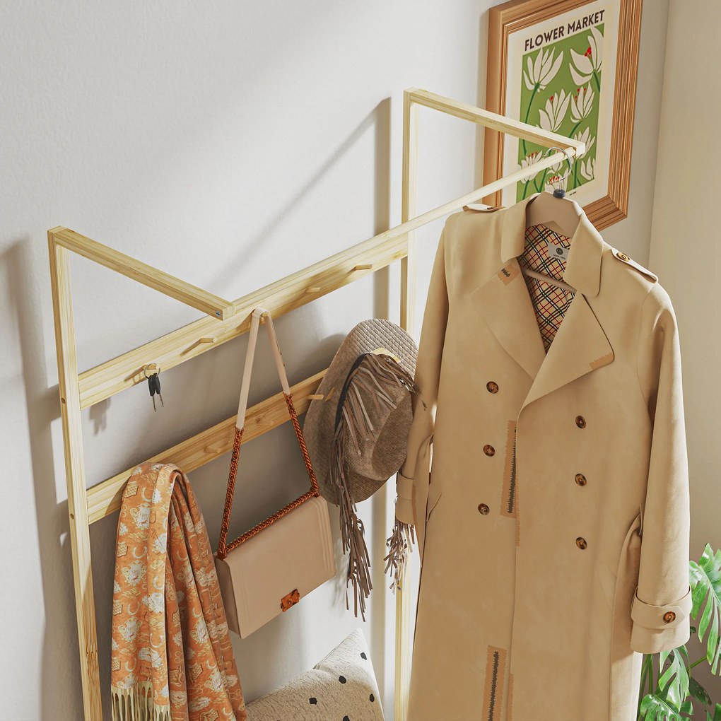 HOMCOM Garderoba z Ławką na Buty, Drążkiem na Ubrania, 10 Haczykami, Półką na Buty, Bambus
