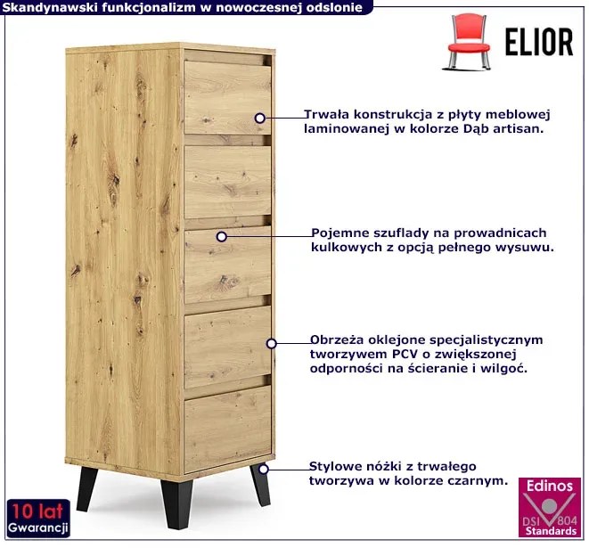 Wysoka nowoczesna komoda z szufladami dąb artisan E2-B92