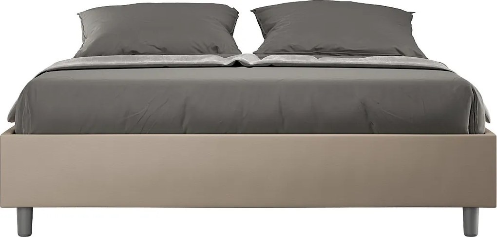 Łóżko wyposażone w stelaż z listwami tapicerowane 160x190 sztucznej skóry Szaro-beżowy Azelia