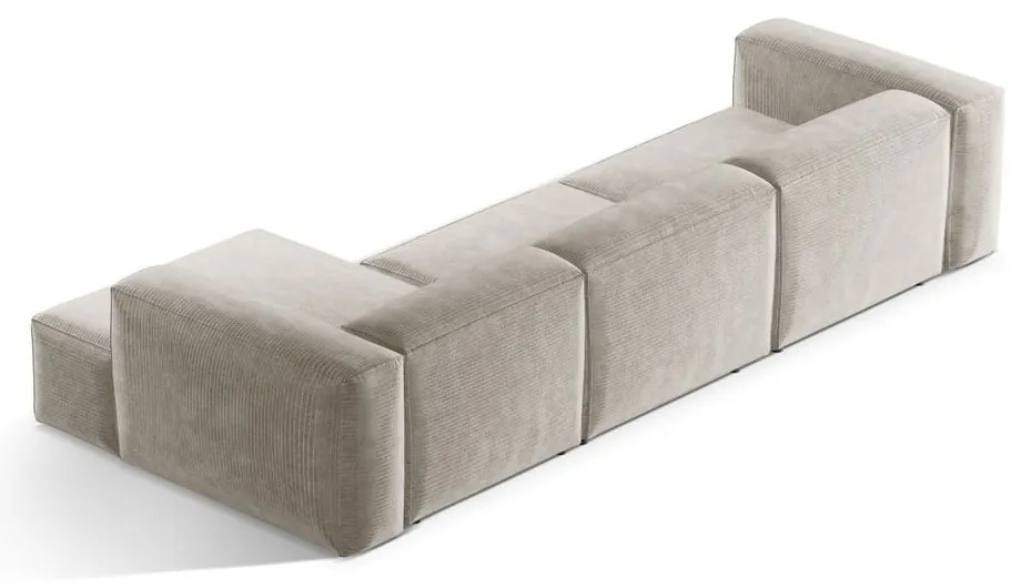 Beżowy sztruksowy narożnik (prawostronny/z szezlongiem) Bergano – Cosmopolitan Design