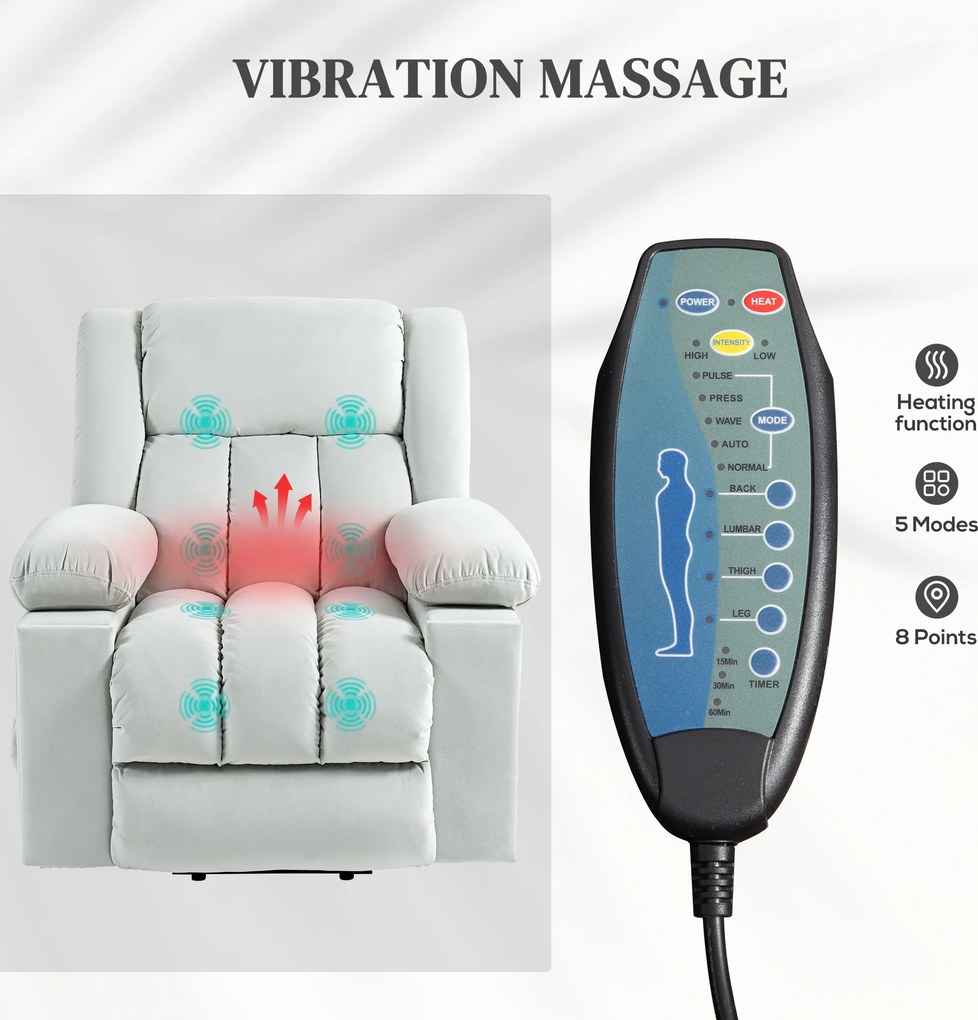 HOMCOM Elektryczny Fotel z Pomocą przy Wstawaniu, Miękki Aksamitny Materiał, Złącza USB