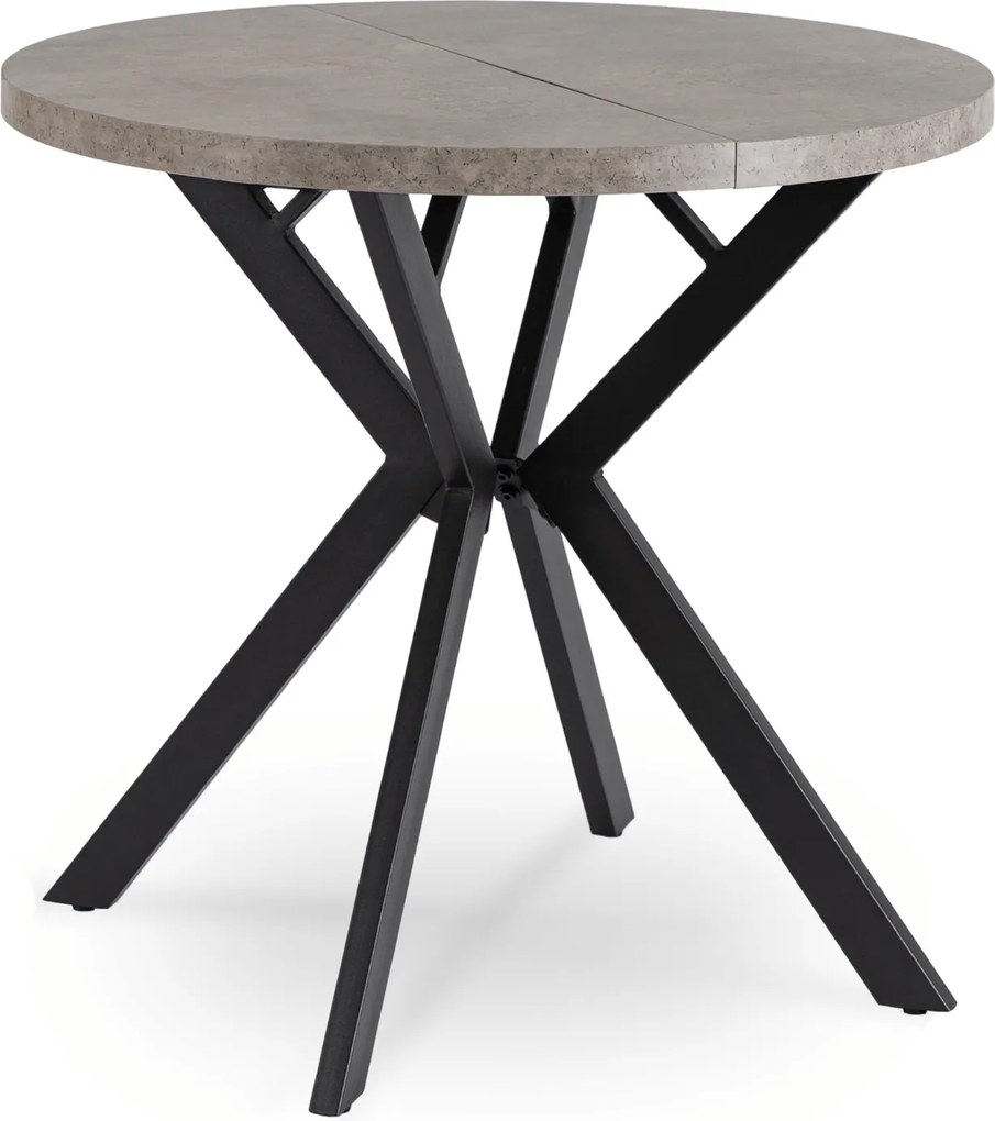 Stół Okrągły Rozkładany DORIAN 80-160 cm Beton/Czarny Nowoczesny Loft