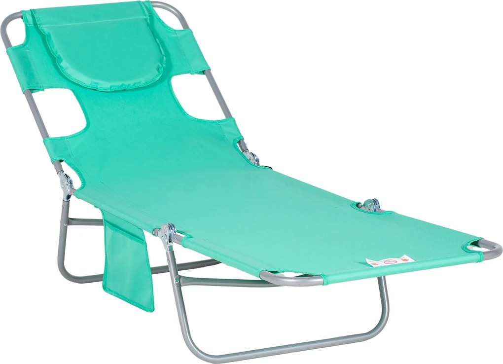 Outsunny Leżanka ogrodowa z wyściełanym otworem na twarz, leżak do masażu na zewnątrz, boczna kieszeń, tkanina, metal, Zielony