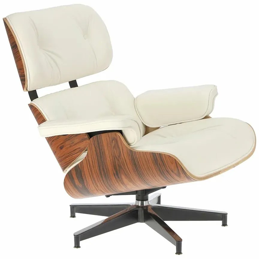 Fotel gabinetowy z podnóżkiem biały - palisander H8-Z19