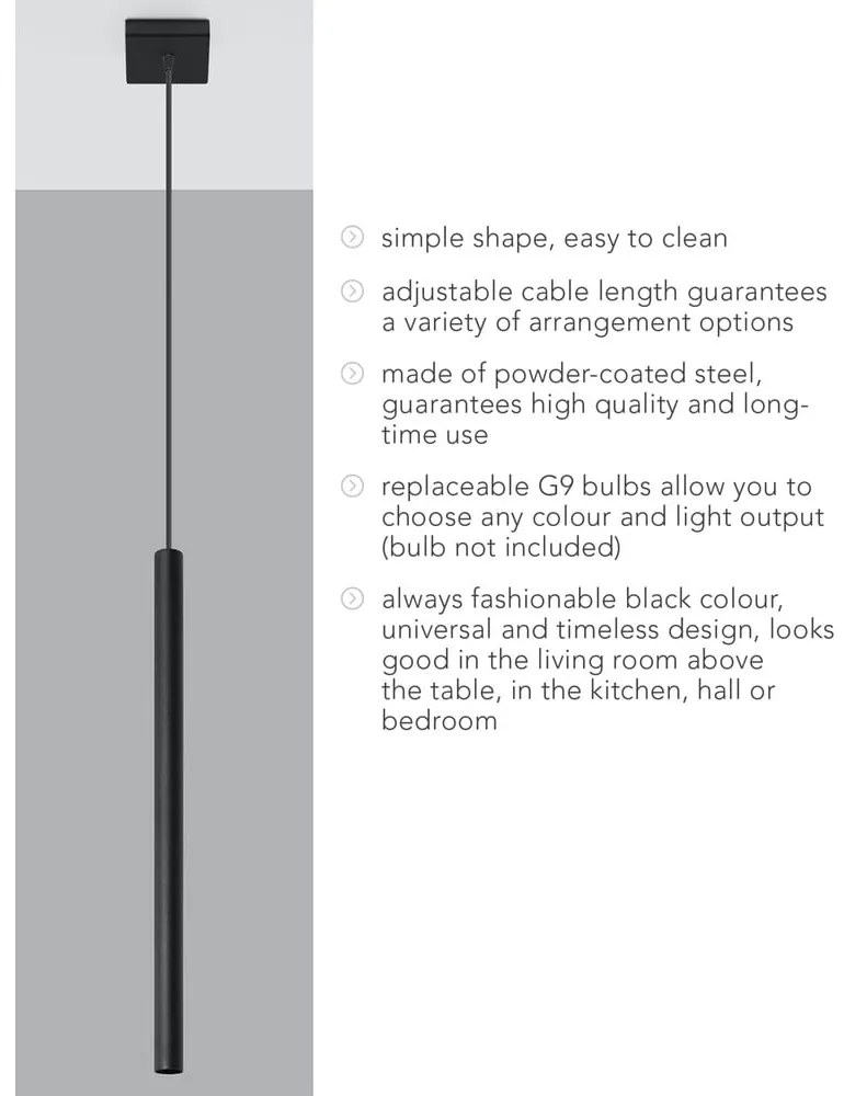 Czarna lampa wisząca Sollux Fideus Single