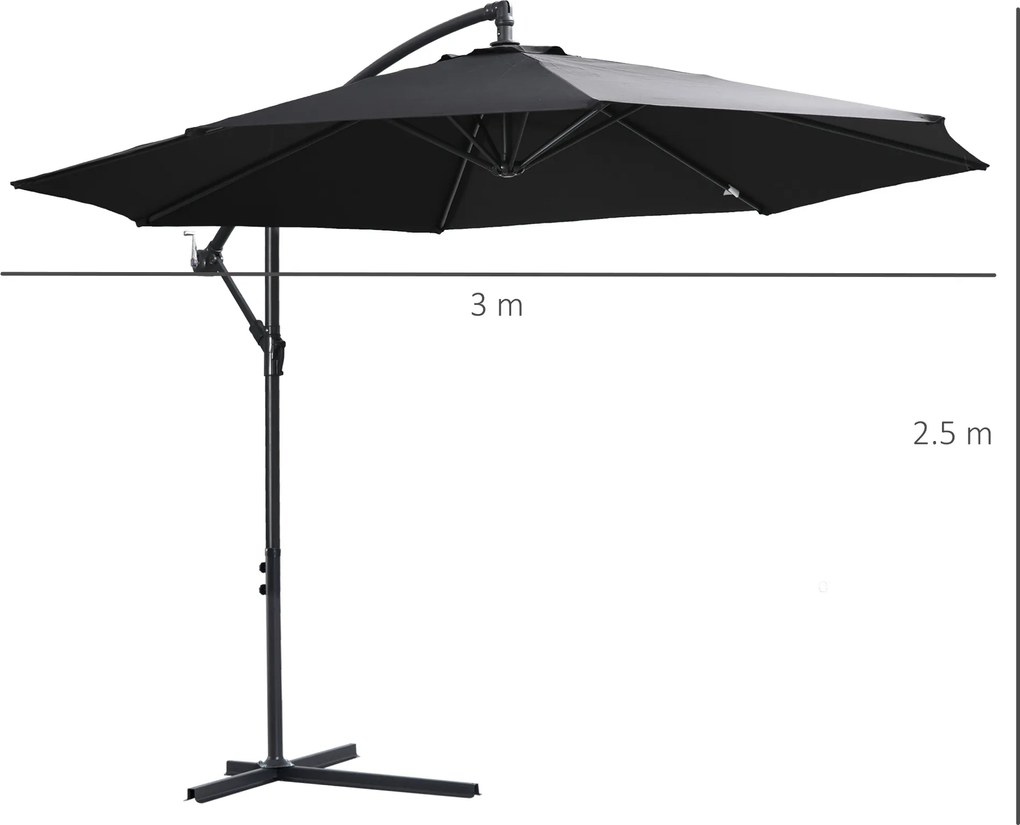 Outsunny Parasol na Wysięgniku z Korbką Ręczną Czarny Odpinany | Aosom PL