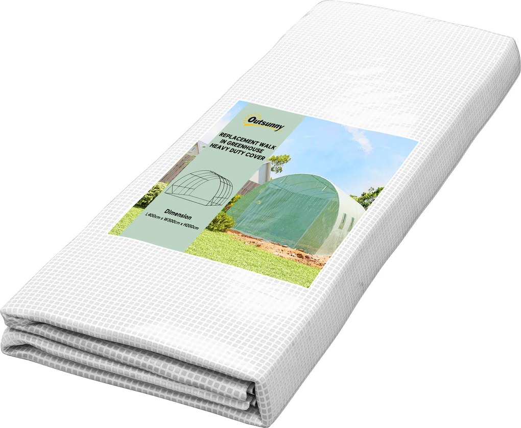 Outsunny Pokrowiec zastępczy do szklarni, odporny na warunki atmosferyczne, 400 cm x 300 cm x 200 cm, Transparent, Zielony | Aosom PL