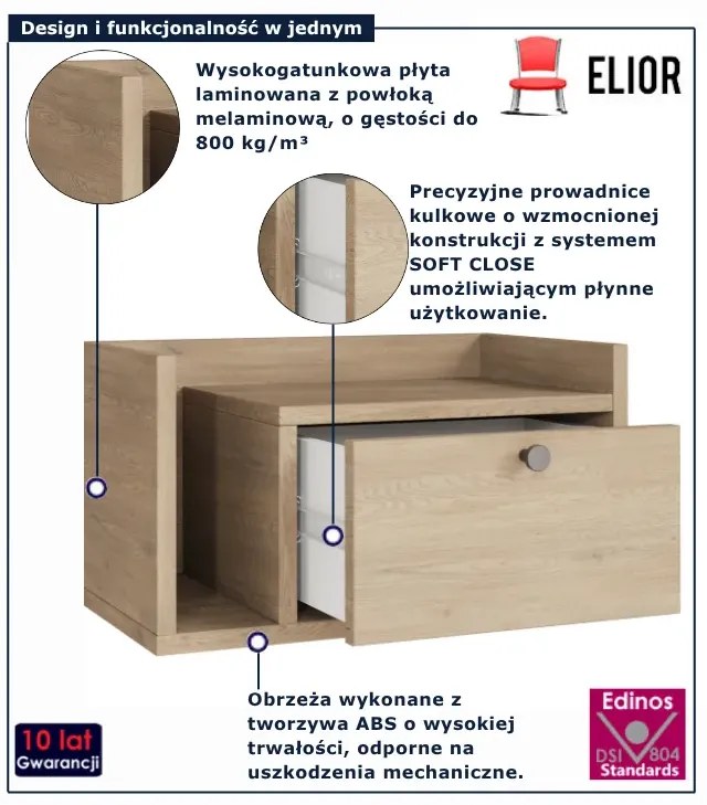 Wisząca szafka nocna z półką i szufladą dąb cremona D8-S80