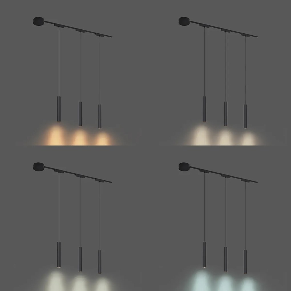 Nowoczesny system oświetlenia szynowego z 3 czarnymi lampami wiszącymi 1-fazowymi - Magnetic Cassie