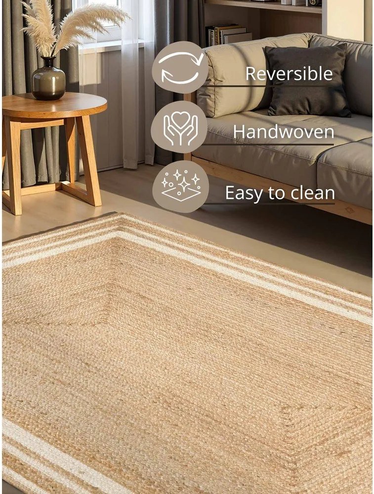 Kremowo-naturalny ręcznie tkany dwustronny dywan z juty 120x170 cm Jutta – Hanse Home