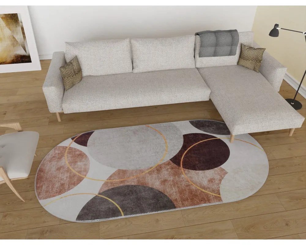 Brązowo-kremowy dywan odpowiedni do prania 60x100 cm Oval – Vitaus