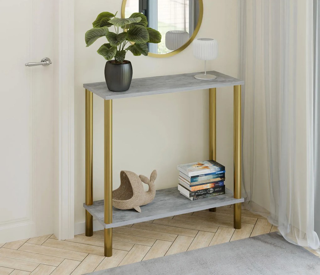 Konsola z podwójnym blatem beton + złoty R9-R88