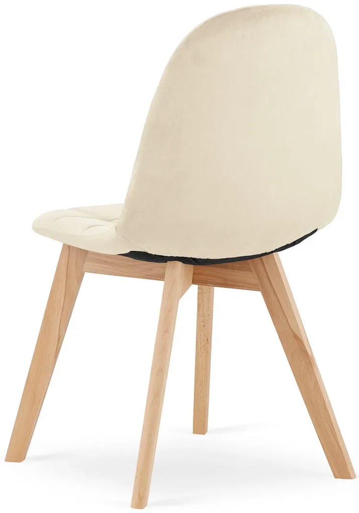 Beżowe pikowane krzesło drewniane welurowe kontenerek W0-D18