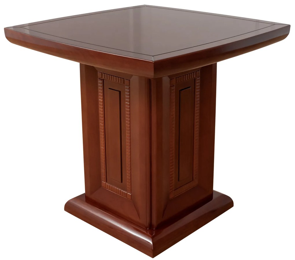 Stolik biurowy Dunkan, kwadratowy, fornirowany drewnem. Dostępne wymiary: 80x80 cm i 120x120 cm. Stolik okolicznościowy do biura. Meble gabinetowe Prestige.