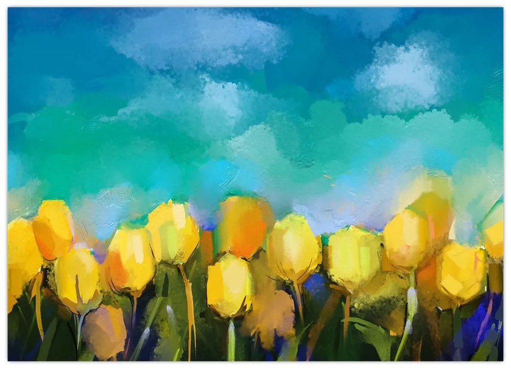 Obraz na szkle żółtych tulipanów (70x50 cm)