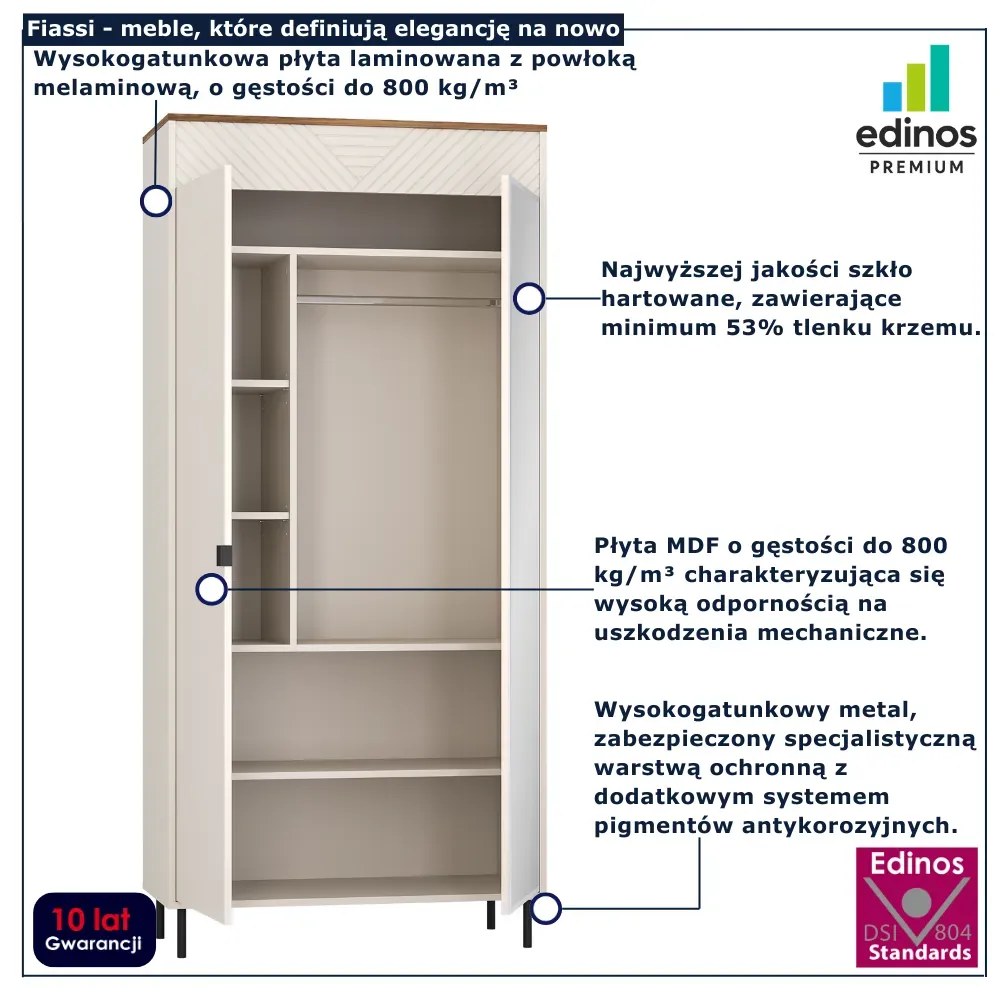 Szafa dwudrzwiowa z lustrem kaszmir + dąb castello C2-H14