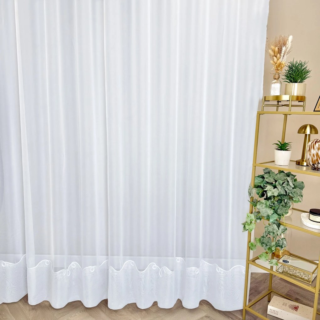 Firana gładka woal ozdobny haft na dole minimalistyczna - wys. 270 cm