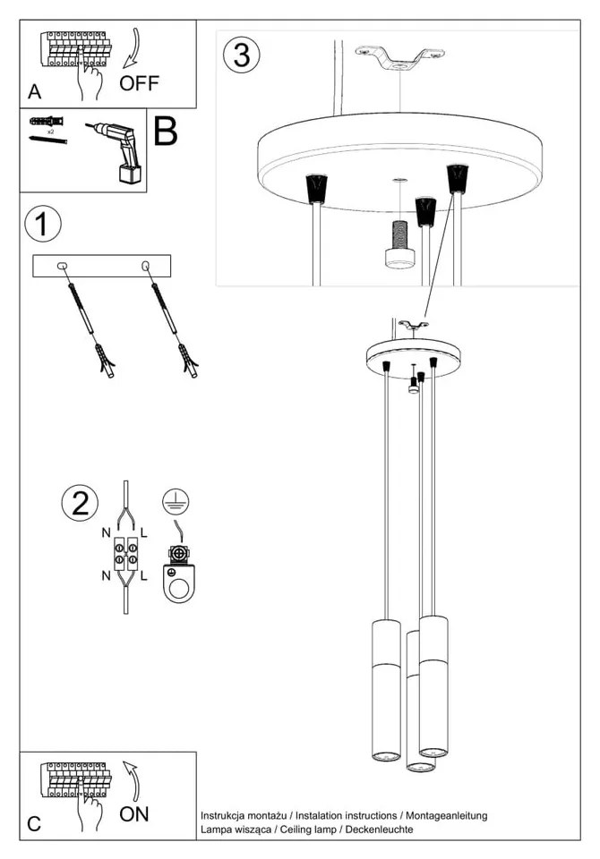 Czarna lampa wisząca ø 6 cm Paul – Nice Lamps