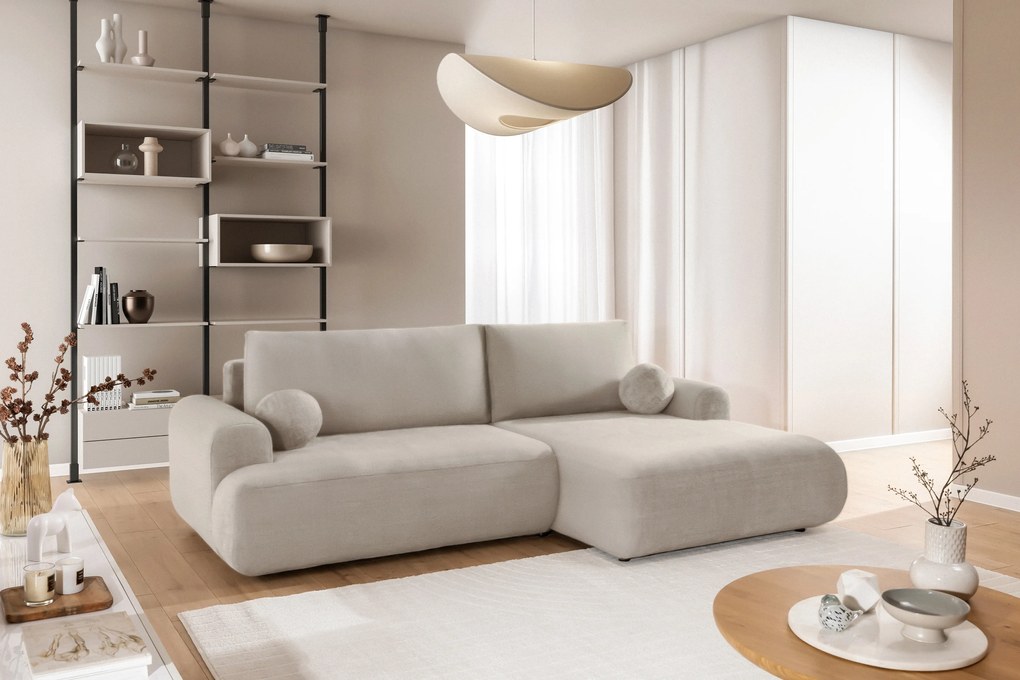 Narożnik Lotulis Mini z funkcją spania prawostronny - kremowa dzianina hydrofobowa Blur 01