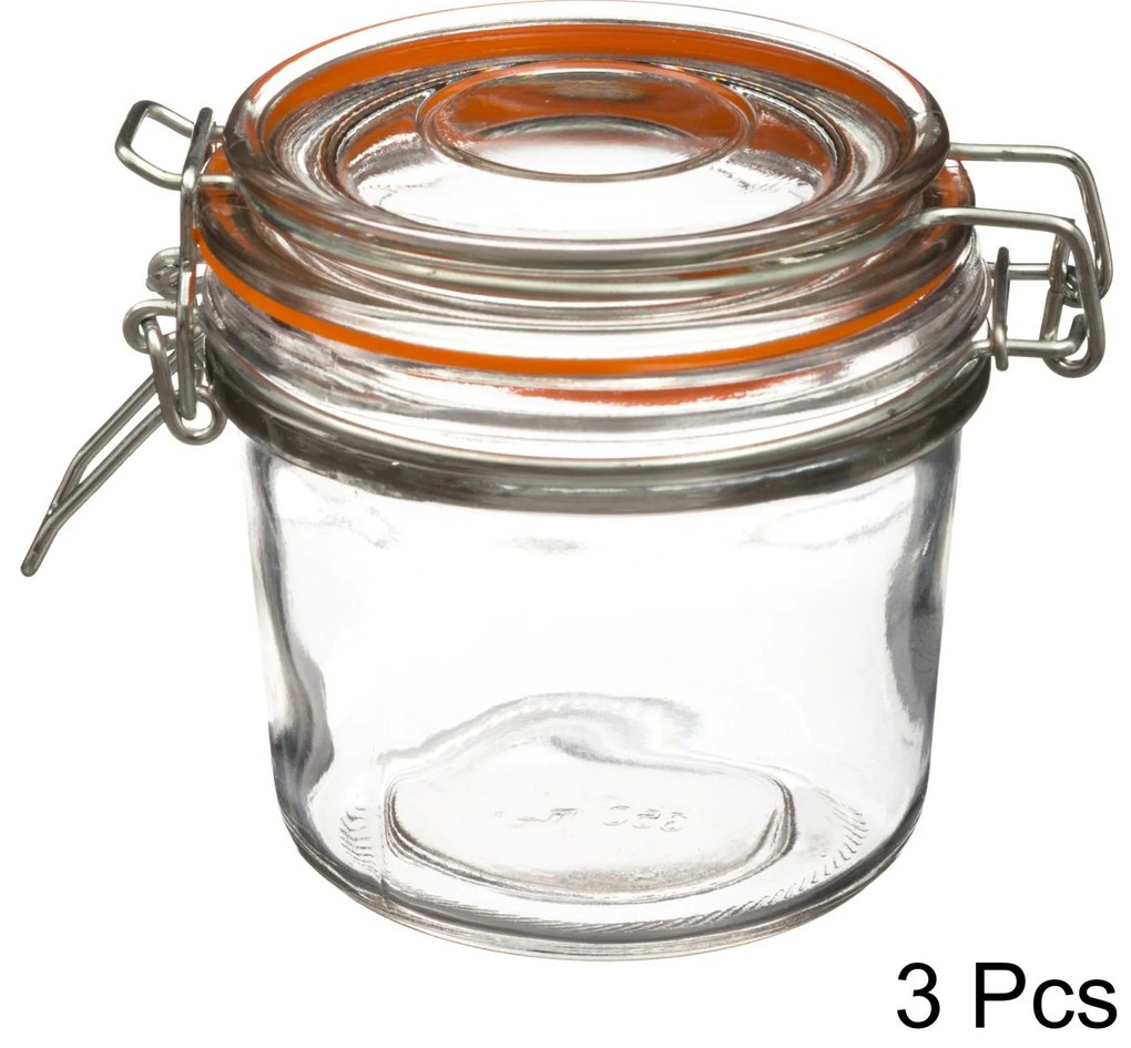 Słoik szklany z pokrywką i klipsem, 350 ml, 3 sztuki