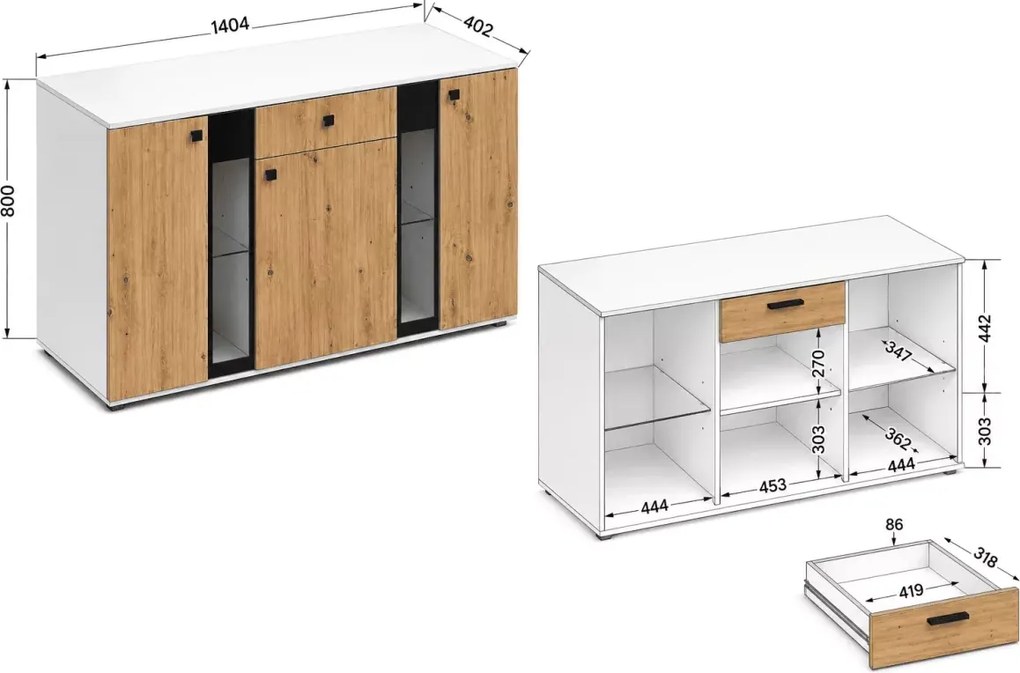 Komoda Salor w kolorze Dąb Artisan + Biały do salonu