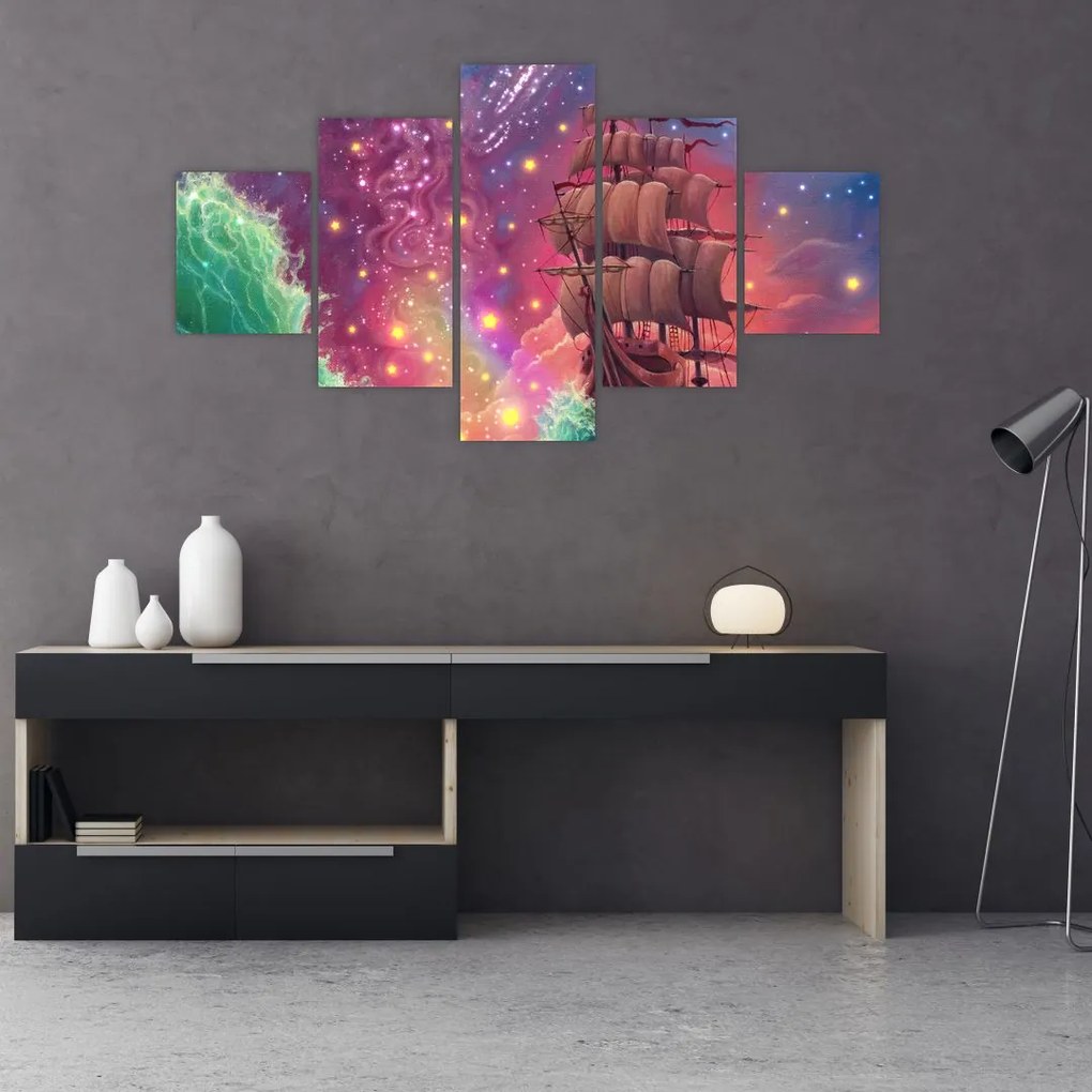 Obraz - Statek z kosmicznym niebem (125x70 cm)