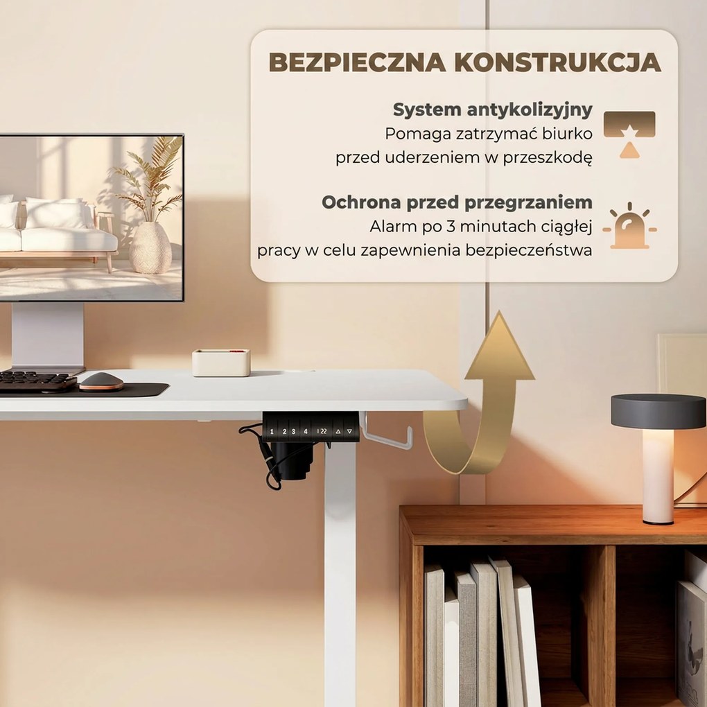 Vinsetto Biurko Stojące Regulowane Elektrycznie, 140 x 70 x 116 cm, Białe